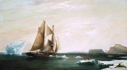 The Yacht 'Isabel' on the First Voyage into Smith Sound, vintage artwork by George Chambers, Jr., 12x8" (A4) Poster