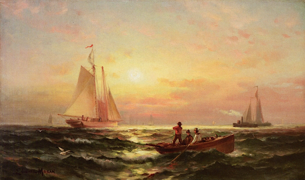 Shipping at Sunset, vintage artwork by Edward Moran, 12x8" (A4) Poster