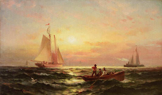 Shipping at Sunset, vintage artwork by Edward Moran, 12x8" (A4) Poster