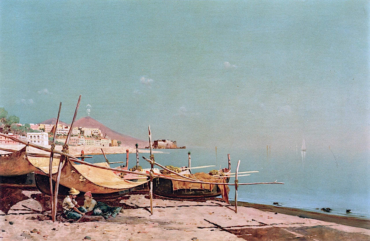 Naples from Mergellina, vintage artwork by Giuseppi Cosenza, 12x8" (A4) Poster