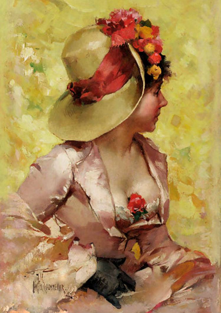 An Elegant Lady, vintage artwork by Frederik Henrdik Kaemmerer, 12x8" (A4) Poster