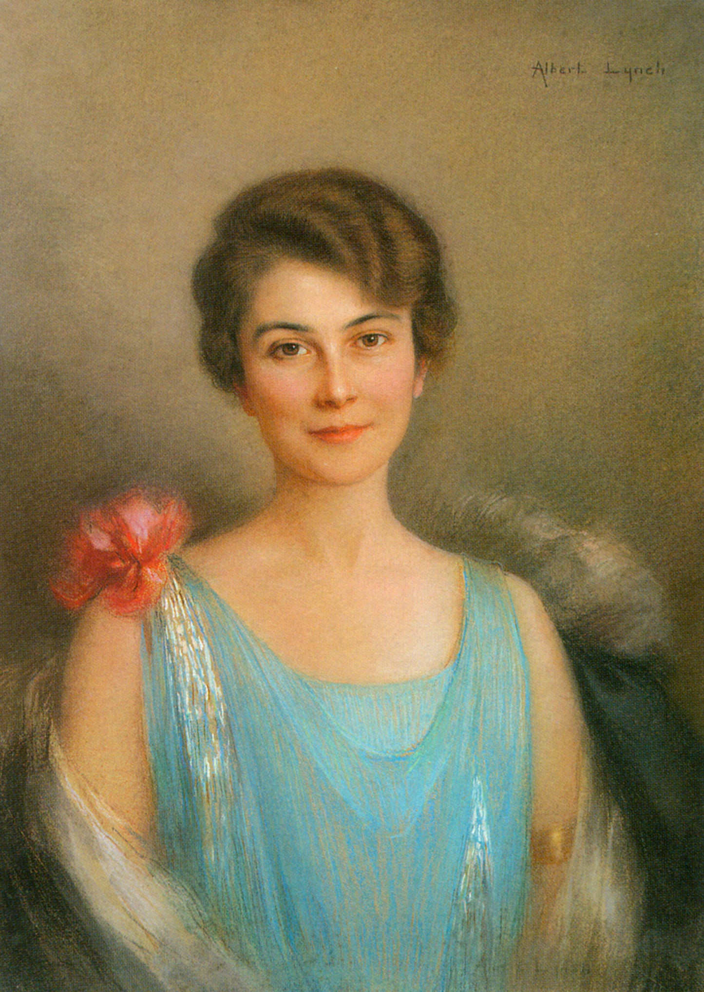 Portrait Of A Lady In Blue, vintage artwork by Albert Lynch, 12x8" (A4) Poster