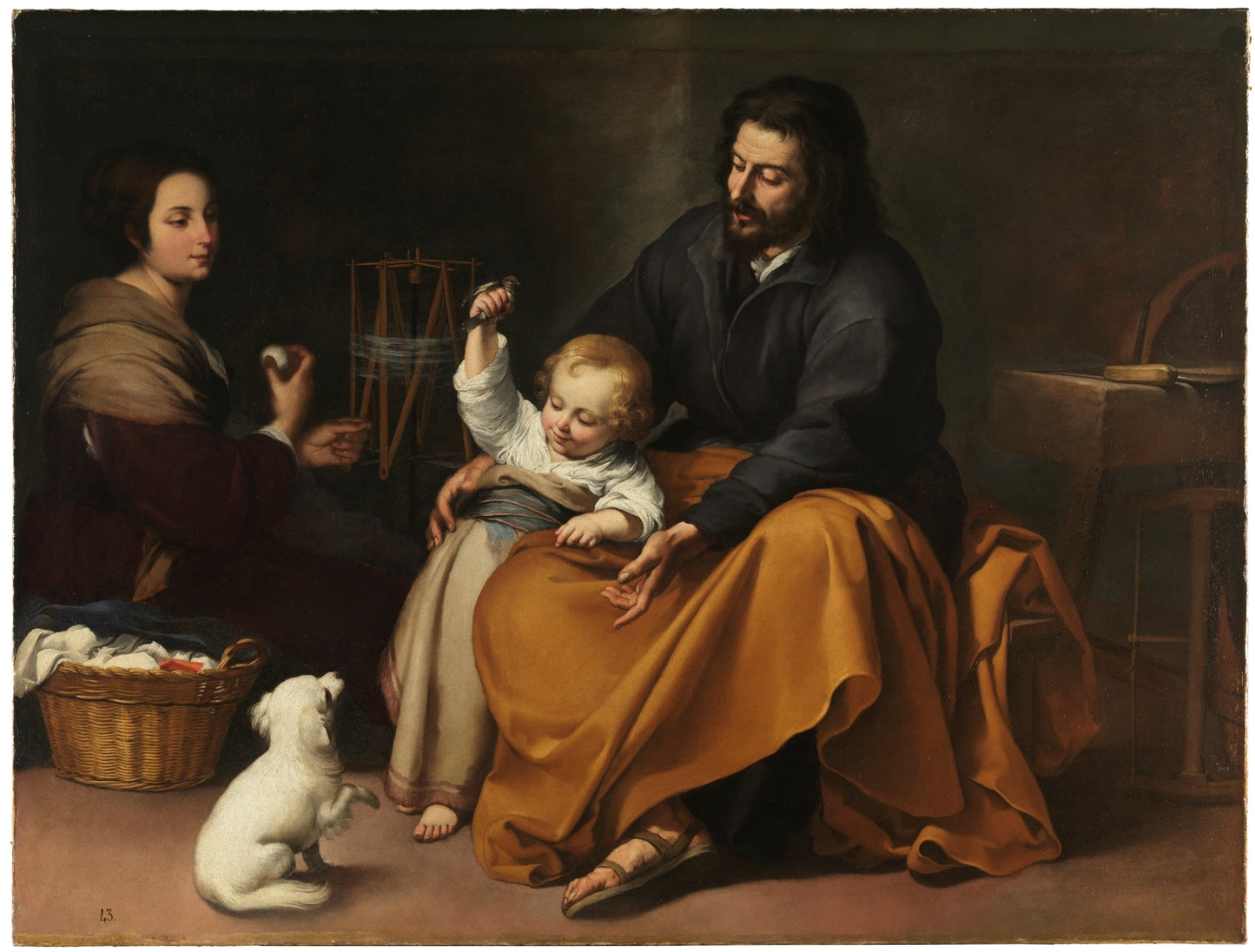 The Holy Family with a Bird, vintage artwork by Bartolome Esteban Murillo, 12x8" (A4) Poster