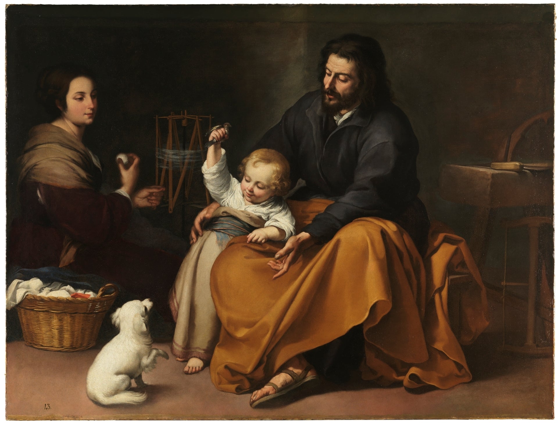 The Holy Family with a Bird, vintage artwork by Bartolome Esteban Murillo, 12x8" (A4) Poster
