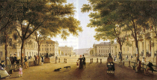 Street Unter den Linden, vintage artwork by Wilhelm Brücke, A3 (16x12") Poster Print