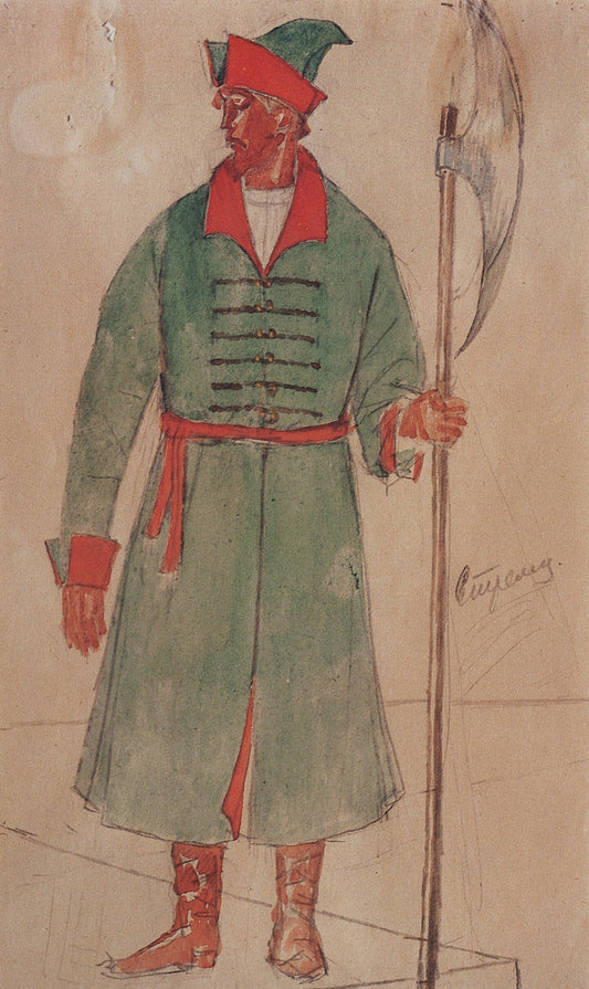 Costume Design for "Boris Godunov" tragedy, vintage artwork by Kuzma Petrov-Vodkin, 12x8" (A4) Poster