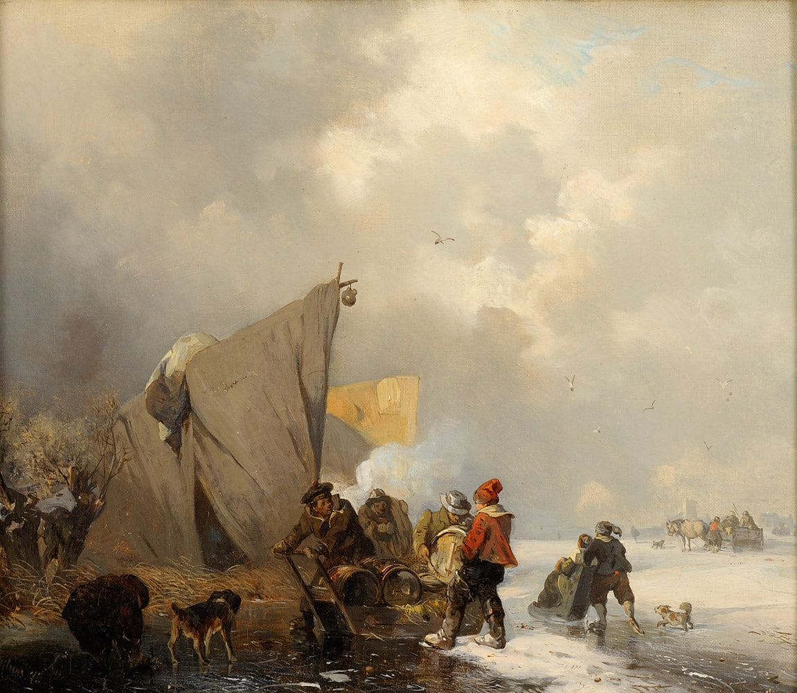 Winter Bustle on the River, vintage artwork by Carl Hilgers, A3 (16x12") Poster Print