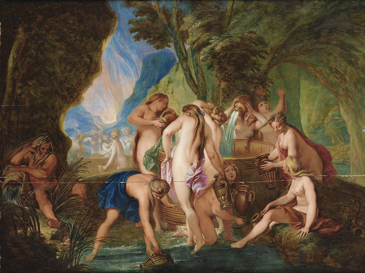 The Danaides in Hell, vintage artwork by Nicolas Bertin, 12x8" (A4) Poster