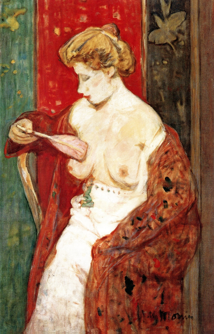 Nude with a Feather, vintage artwork by James Wilson Morrice, 12x8" (A4) Poster