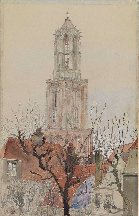 Tower of the Cathedral of Utrecht, Holland, vintage artwork by Cass Gilbert, 12x8" (A4) Poster