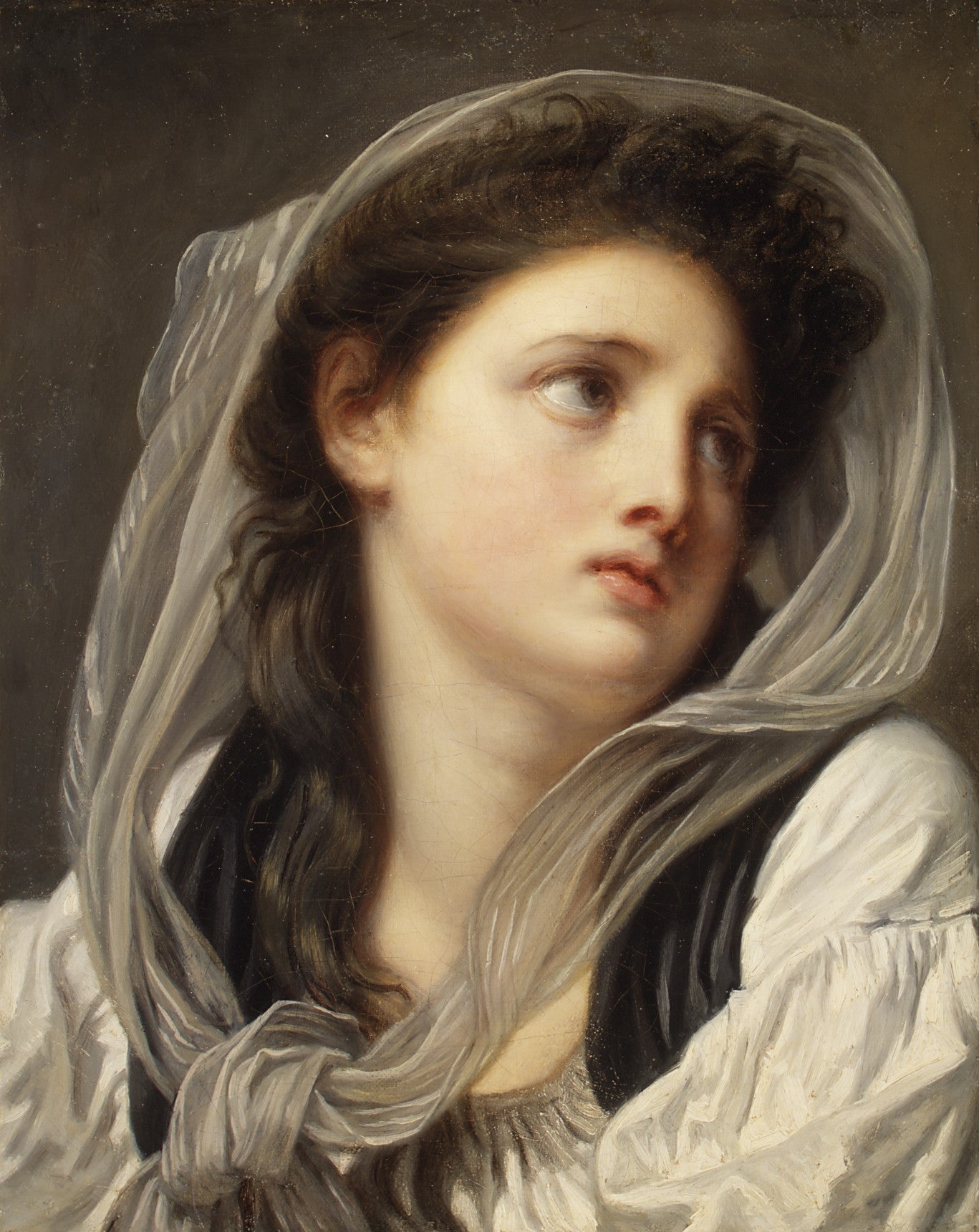 Head of Young Woman, vintage artwork by Jean-Baptiste Greuze, 12x8" (A4) Poster