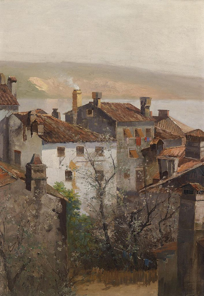 Spring in Istria, vintage artwork by Adolf Kaufmann, 12x8