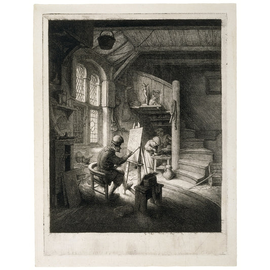 Painter at Work in a Humble Studio, vintage artwork by Adriaen van Ostade, 12x8" (A4) Poster