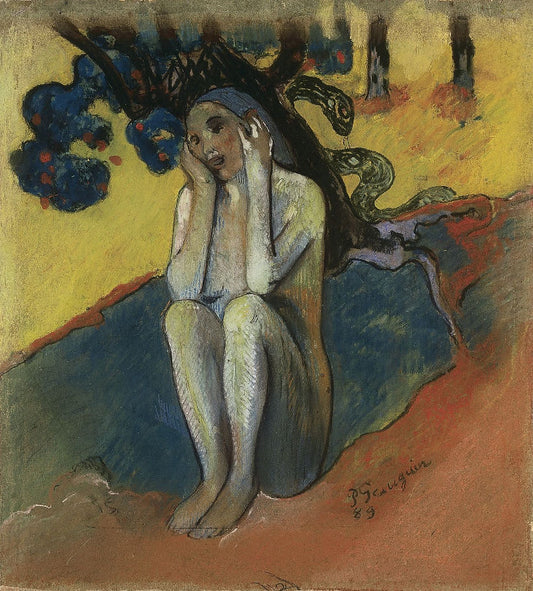 Breton Eve I, vintage artwork by Paul Gauguin, 12x8" (A4) Poster