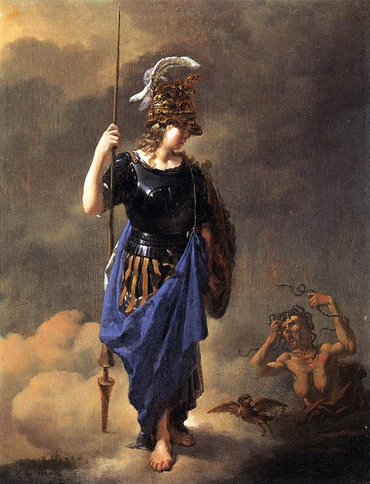Pallas Athene Visits Invidia, vintage artwork by Carel Dujardin, 12x8" (A4) Poster