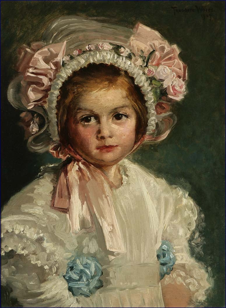 rtrait of a Little Girl in a Floral Bonnet by Theodore Wores,A3(16x12")Poster