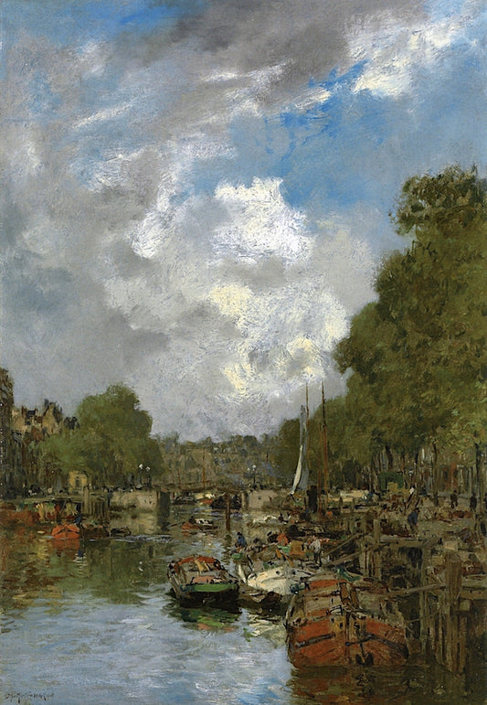 A Busy Canal, Rotterdam, vintage artwork by Johan Hendrik van Mastenbroek, 12x8" (A4) Poster