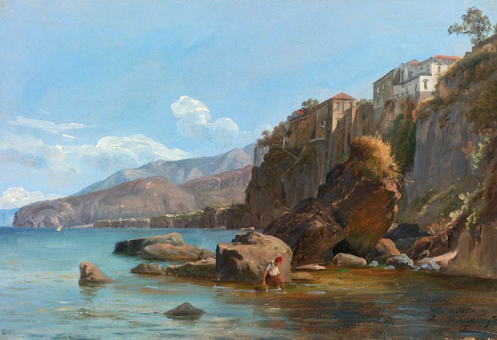 Fishermen at Sorrento, vintage artwork by Thomas Fearnley, A3 (16x12
