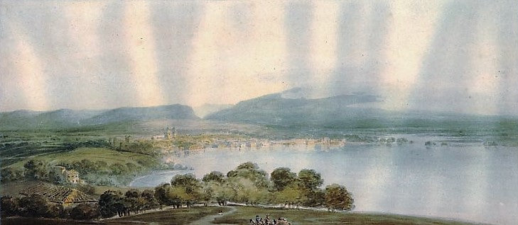 Italian or Swiss town, possibly Geneva (after John Cozens), vintage artwork by Thomas Girtin, 12x8" (A4) Poster