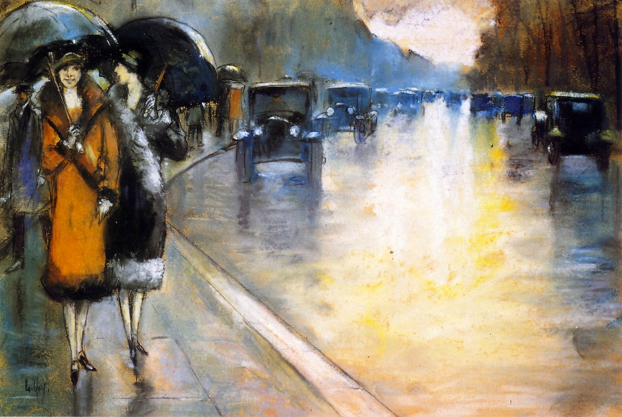 Berlin Street with Cabs in the Rain by Lesser Ury,A3(16x12")Poster