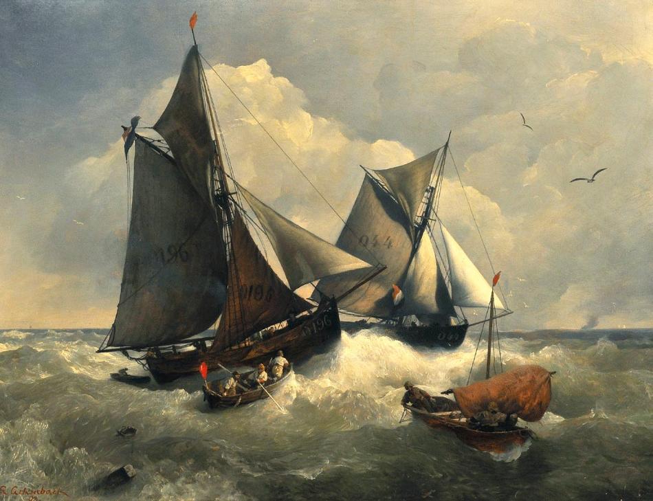 At Sea in Rough Waters, vintage artwork by Andreas Achenbach, A3 (16x12") Poster Print