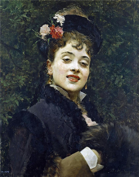 Aline Masson, the Artist's Wife, vintage artwork by Raimundo de Madrazo y Garreta, 12x8" (A4) Poster