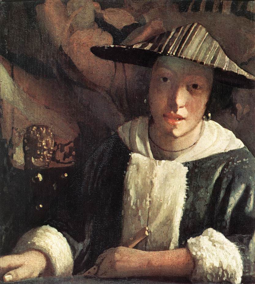 Young Girl with a Flute, vintage artwork by Johannes Vermeer, 12x8" (A4) Poster