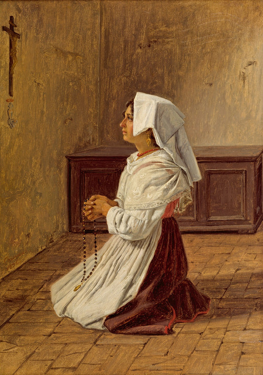 A Praying Italian Woman, vintage artwork by Martinus Rørby e, A3 (16x12") Poster Print