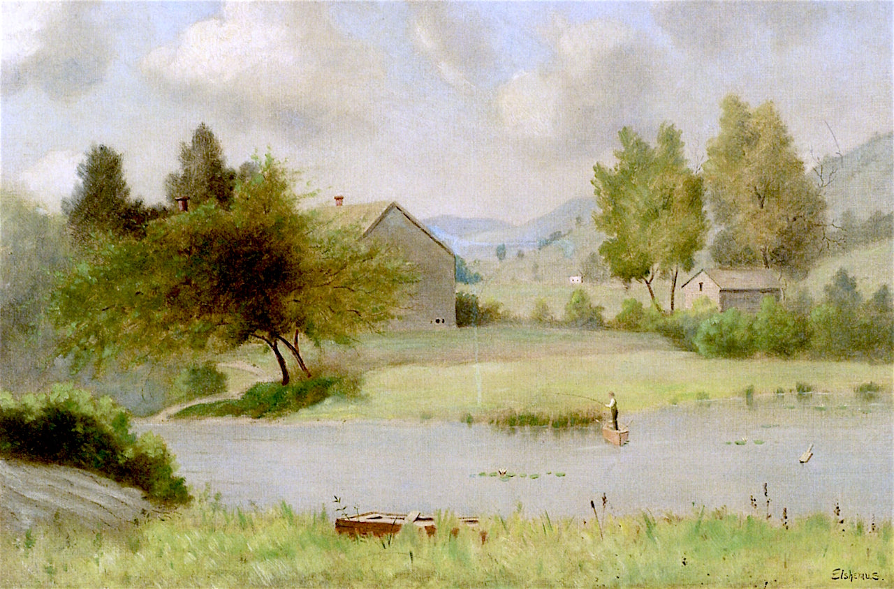 Fishing, Adirondacks, vintage artwork by Louis M. Eilshemius, 12x8" (A4) Poster