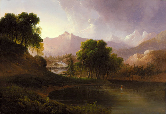 Landscape with Stream and Mountains, vintage artwork by Thomas Doughty, A3 (16x12") Poster Print