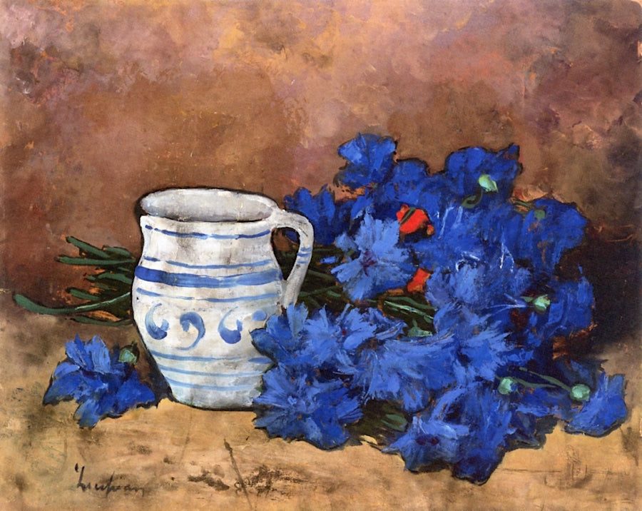 Still Life with Blue Flowers and Pitcher by Stefan Luchian,A3(16x12")Poster