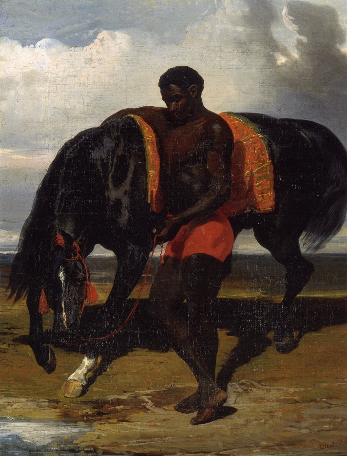 African Tending a Horse by  the Sea, vintage artwork by Alfred de Dreux, A3 (16x12") Poster Print