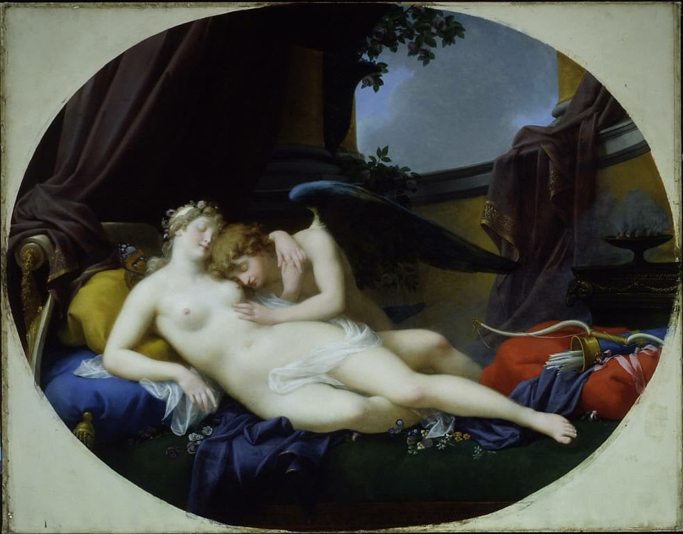Cupid and Psyche, vintage artwork by Jean-Baptiste Regnault, 12x8" (A4) Poster