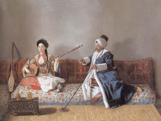 Monsieur Levett and Mademoiselle Glavani in Turkish costumes, vintage artwork by Jean-Étienne Liotard, 12x8" (A4) Poster