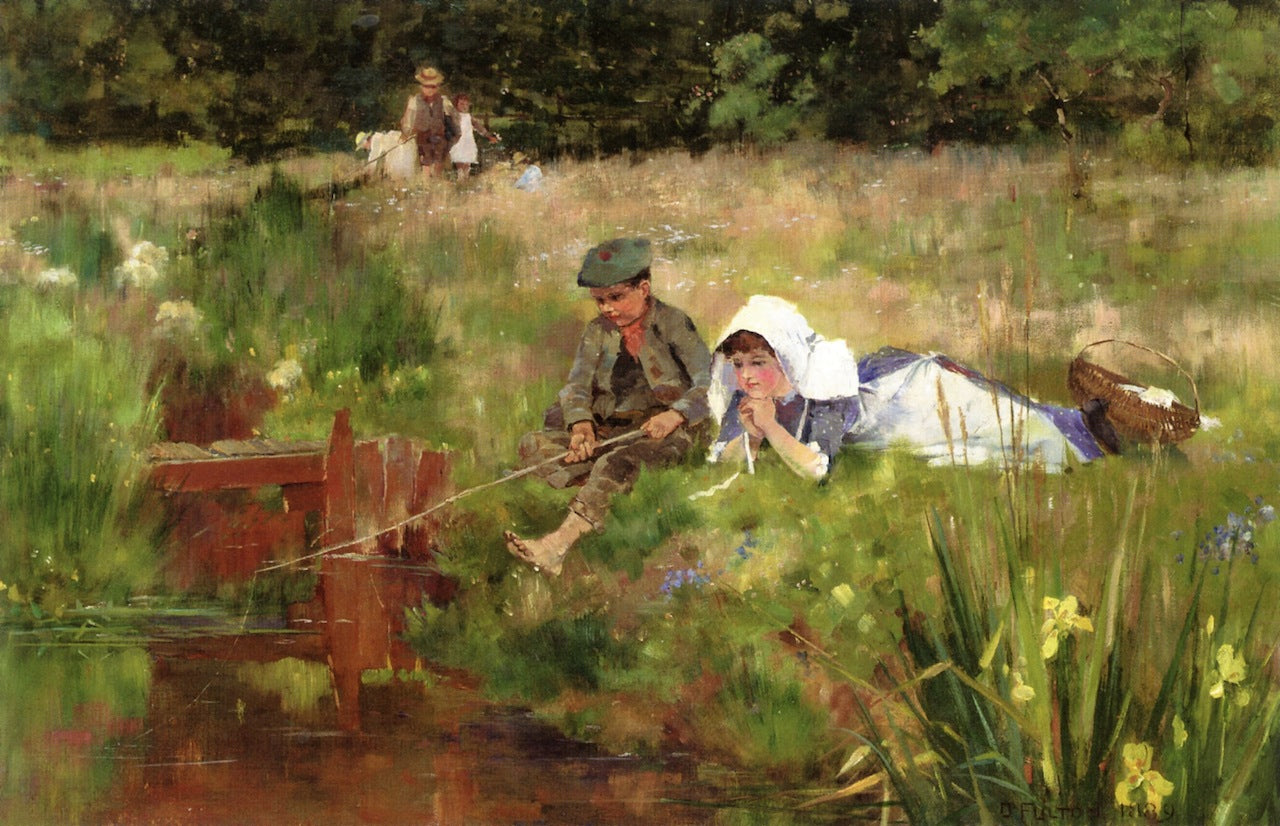 Fishing for Tiddlers, vintage artwork by David Fulton, 12x8" (A4) Poster
