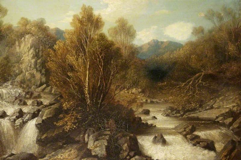 Landscape with a Stream and a Waterfall, vintage artwork by Edmund John Niemann, A3 (16x12") Poster Print