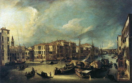 Grand Canal: Looking Northeast from near the Palazzo Corner Spinelli to the Rialto Bridge, vintage artwork by Canaletto, 12x8" (A4) Poster