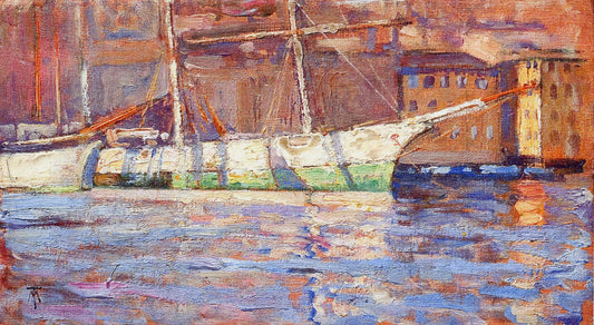 Yachts in the Port, vintage artwork by Mikhail Tkachenko, 12x8" (A4) Poster