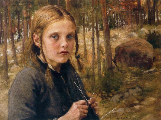 A Girl Knitting Socks by Albert Edelfelt,A3(16x12")Poster