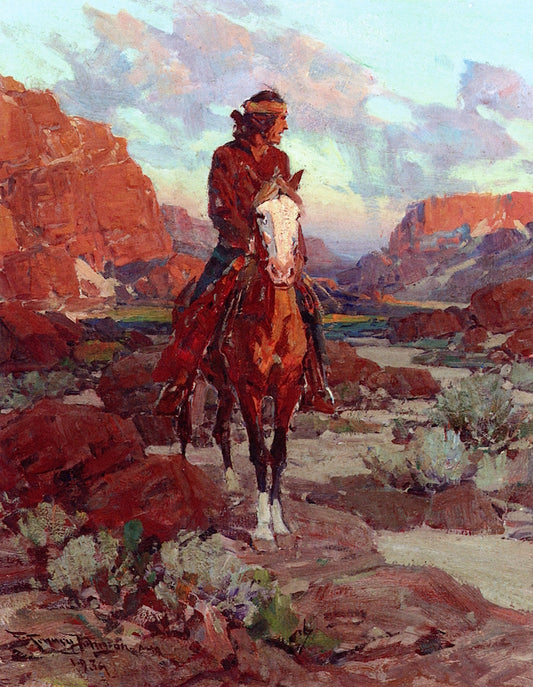 In the Evening Glow, vintage artwork by Frank Tenney Johnson, 12x8" (A4) Poster