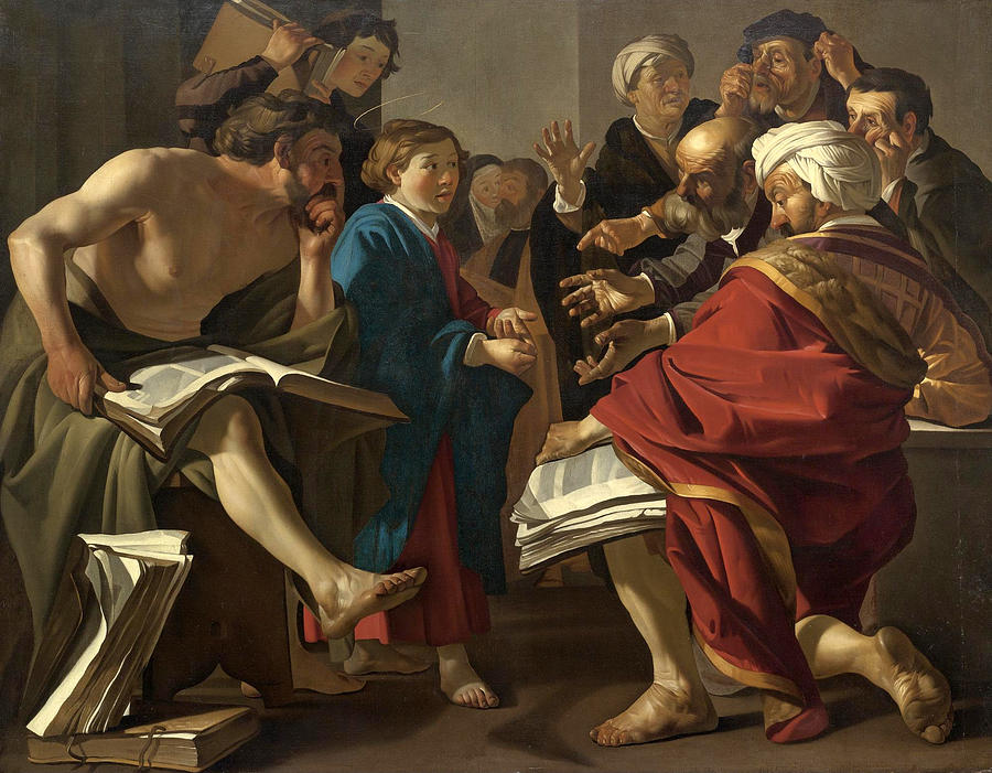 Christ Among The Doctors, vintage artwork by Dirck van Baburen, 12x8" (A4) Poster