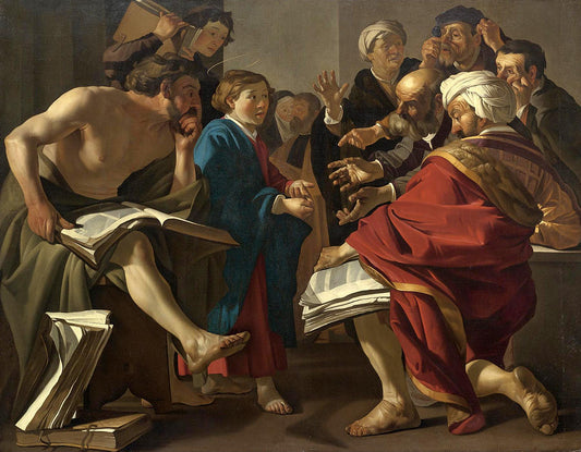 Christ Among The Doctors, vintage artwork by Dirck van Baburen, 12x8" (A4) Poster