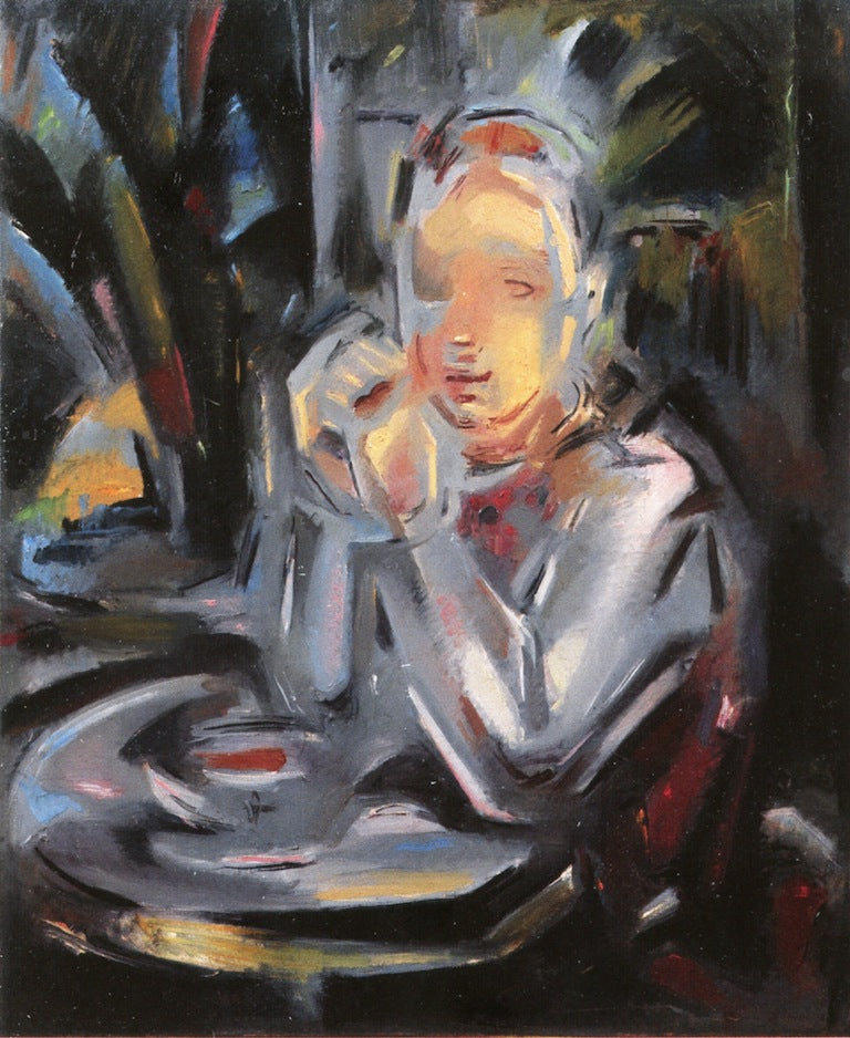 Youth Seated at a Table Facing a Cup, vintage artwork by Maria Blanchard, 12x8" (A4) Poster