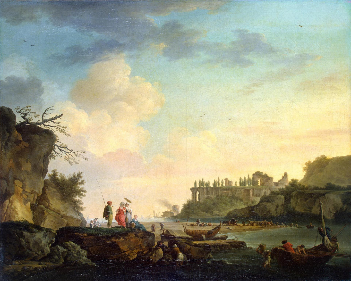 Ruins near the Mouth of a River, vintage artwork by Claude-Joseph Vernet, 12x8" (A4) Poster