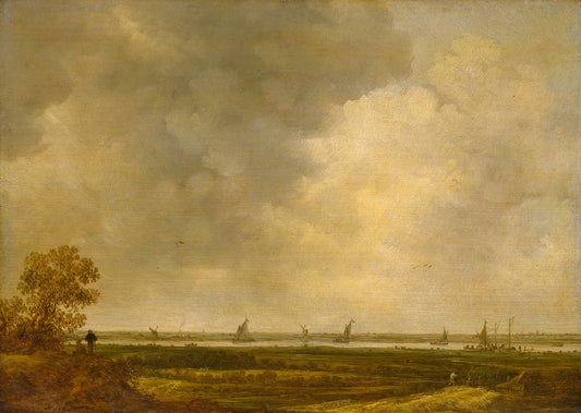 Panoramic View of a River with Low-lying Meadows, vintage artwork by Jan van Goyen, 12x8" (A4) Poster