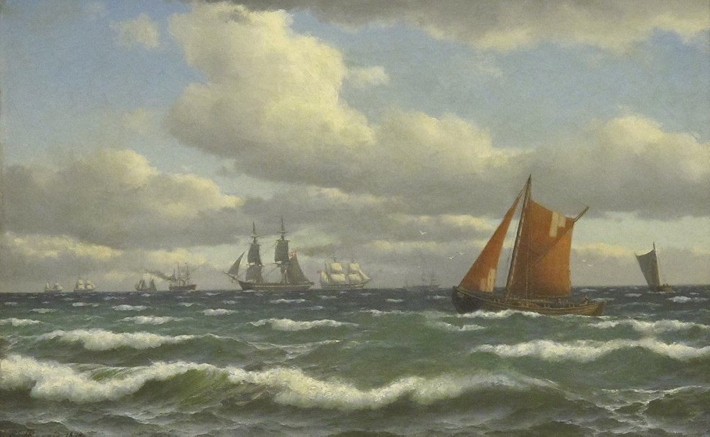 Shipping off the Danish Coast, vintage artwork by Carl Baagöe, 12x8" (A4) Poster