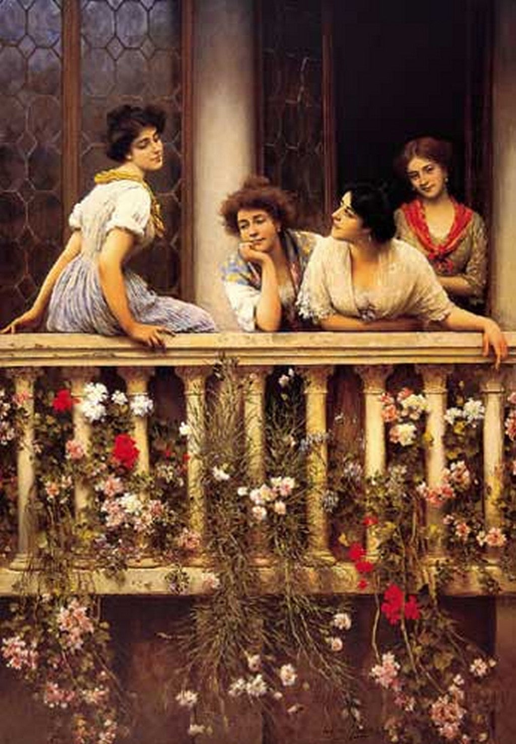 Balcony, vintage artwork by Eugene von Blaas, 12x8" (A4) Poster