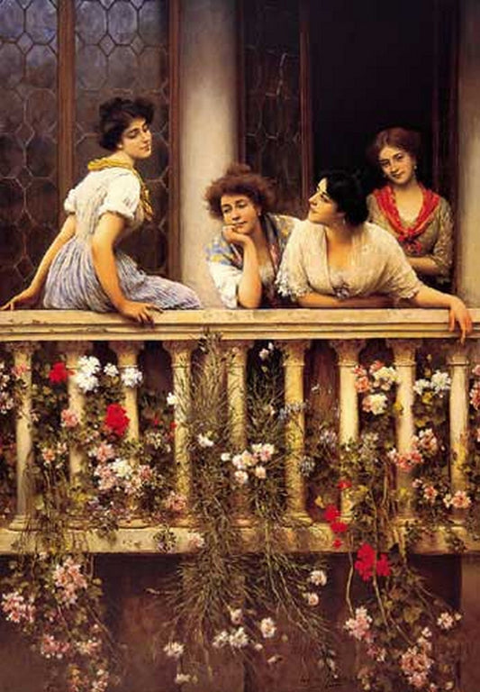 Balcony, vintage artwork by Eugene von Blaas, 12x8" (A4) Poster