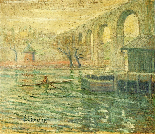 High Bridge at Noon, vintage artwork by Ernest Lawson, 12x8" (A4) Poster