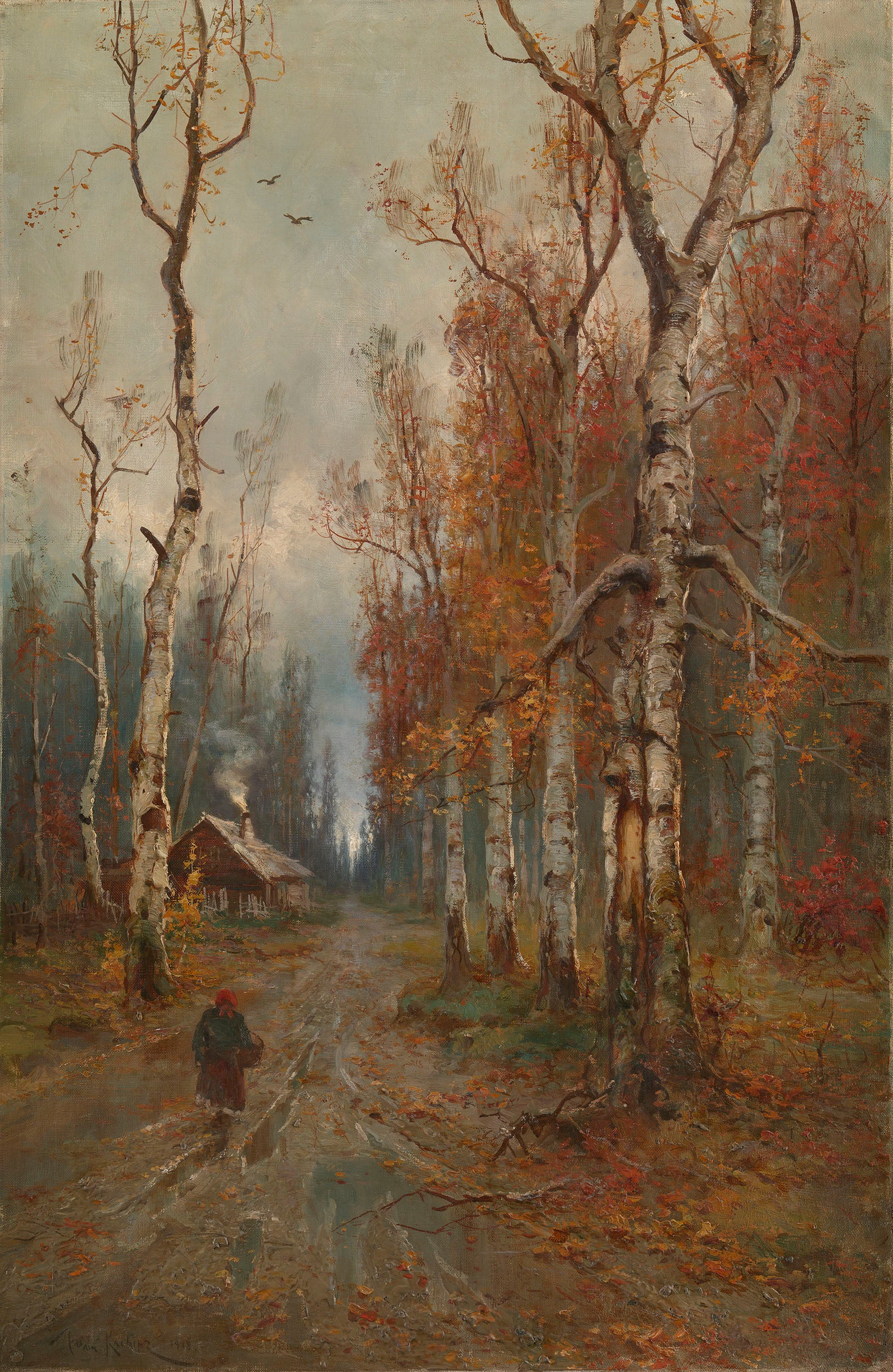 Road in the Forest, vintage artwork by Julius Klever, 12x8" (A4) Poster